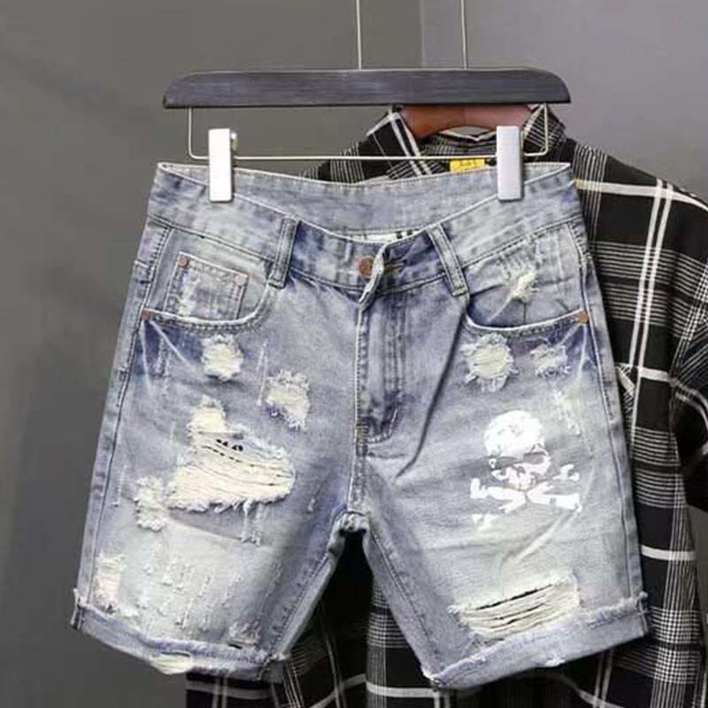 Streetwear Brand Pants - Summer Men's Worn Bead Hole Beggar