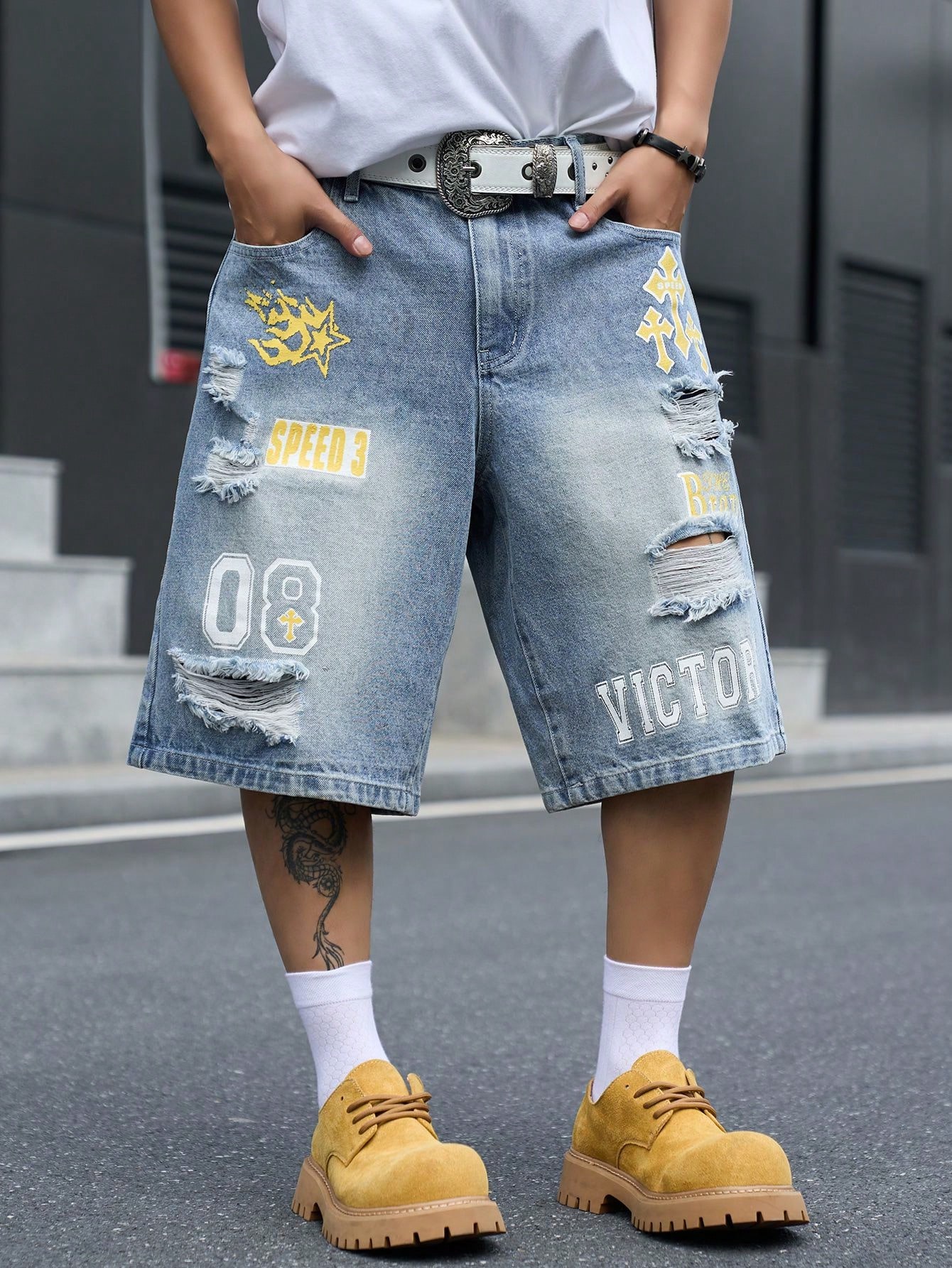 Men's Loose Fit Denim Bermuda  - Streetwear Brand Pants recension och pris